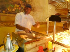 One of the back stations at in the main dining hall and... my shrimp!