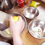 mix flour, sugar, salt, orange blossom water, vanilla & lemon zest