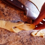 Twist one end through furthest slit and let stand