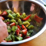 Gently toss fruit, sugar & mint.