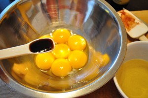 Add vanilla & oil to egg yokes, lightly mix - Food Gypsy