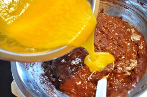 Add egg mixture to coca mixture - Food Gypsy