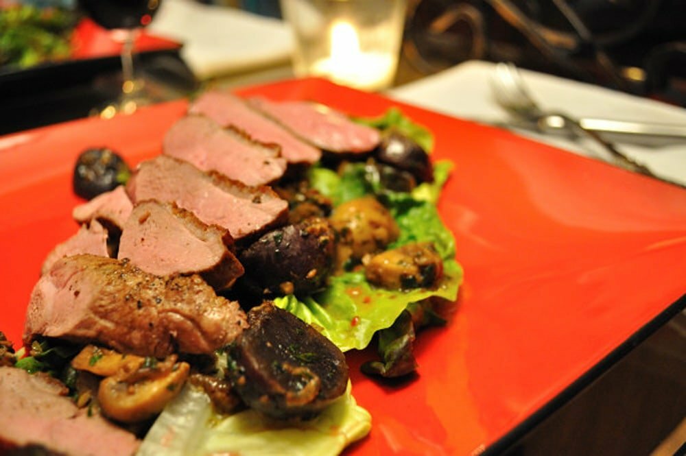 Seared duck breast, truffled potatoes & mushrooms - Food Gypsy