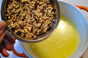 Add rice to melted butter - Food Gypsy