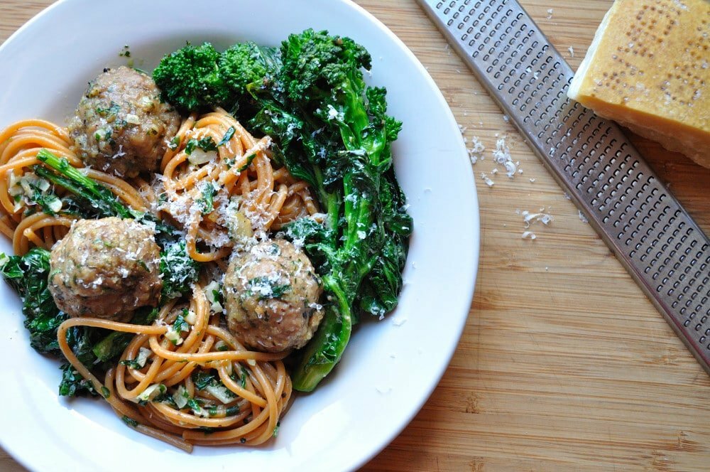 Spaghetti with Turkey Meatballs & Rapini - Food Gypsy