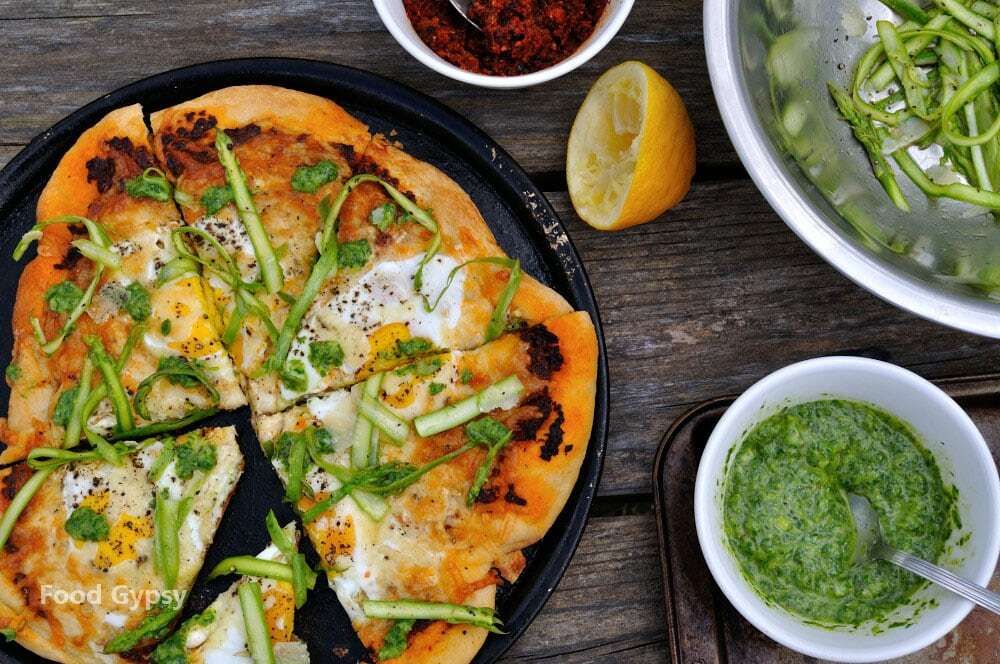 Breakfast Pizza, Eggs, Adobro Romesco & Asparagus - FG