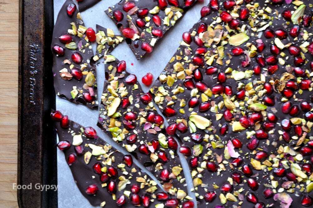 Chocolate Pomegranate Bark with Pistachios - FG