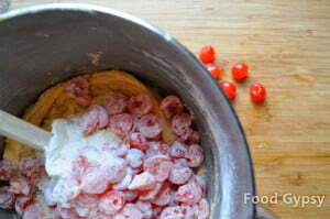 Mix boosy cherries with batter - FG