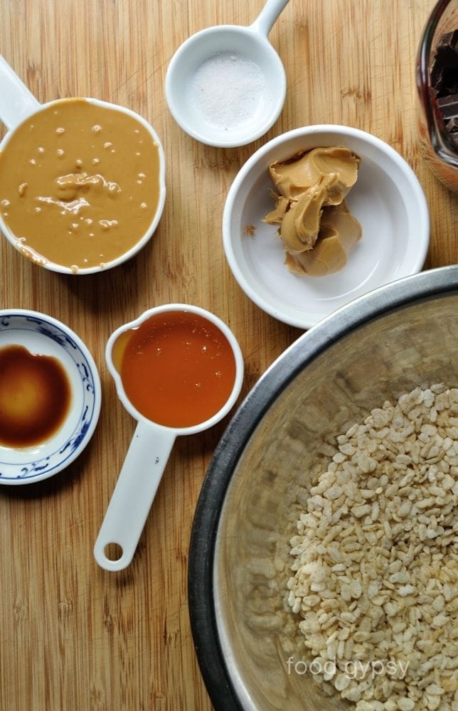 Ingredients board, Chocolate Peanut Butter Squares (GF)