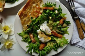Friseé Salad with Lardons, Poached Egg, Food Gypsy