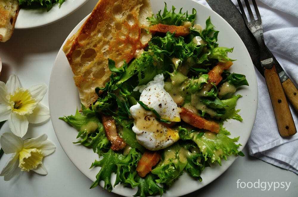 Friseé Salad with Lardons, Poached Egg, Food Gypsy