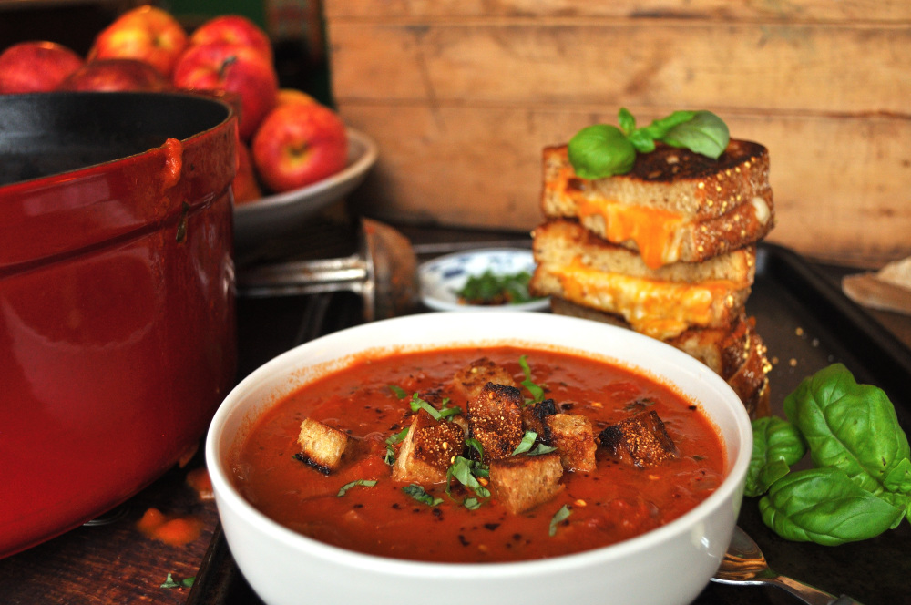 Rustic Creamy Tomato Soup, with grilled cheese
