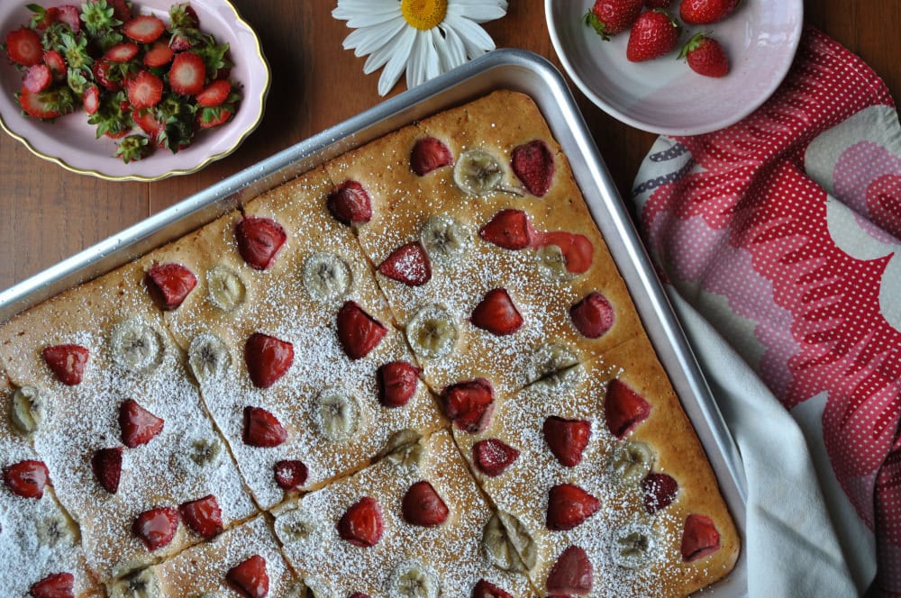 Strawberry Banana Sheet Pan Pancakes Recipe