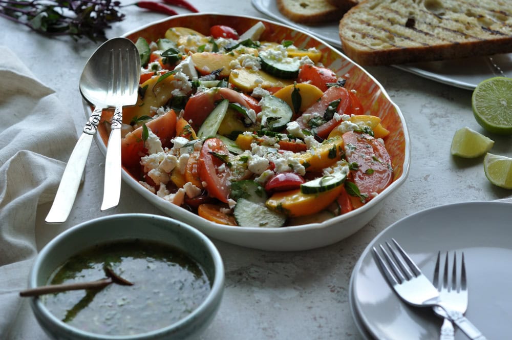 Peach Tomato Salad with Honey Lime Vinaigrette
