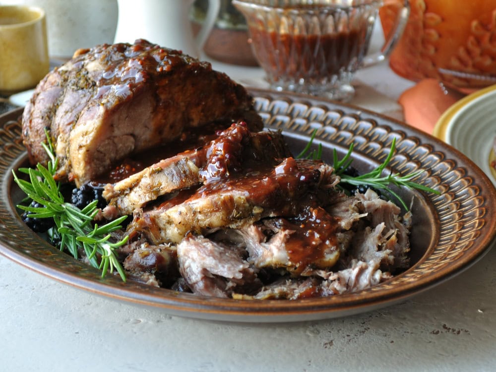 Pork Shoulder Earth Blackberry Sauce close up